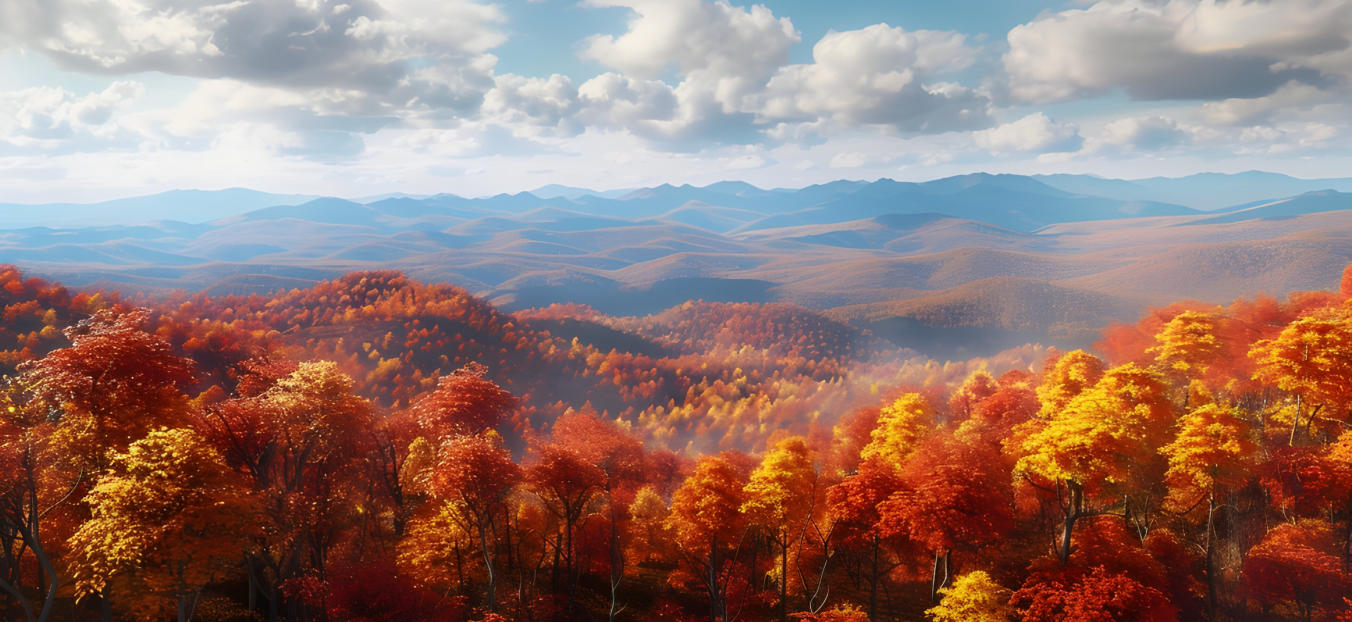 An aerial picture of the fall foiage at Ouachita National Forest and Kiamichi Mountains