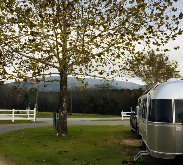 A picture of an RV site at Big Cedar Cabins and RV Park.