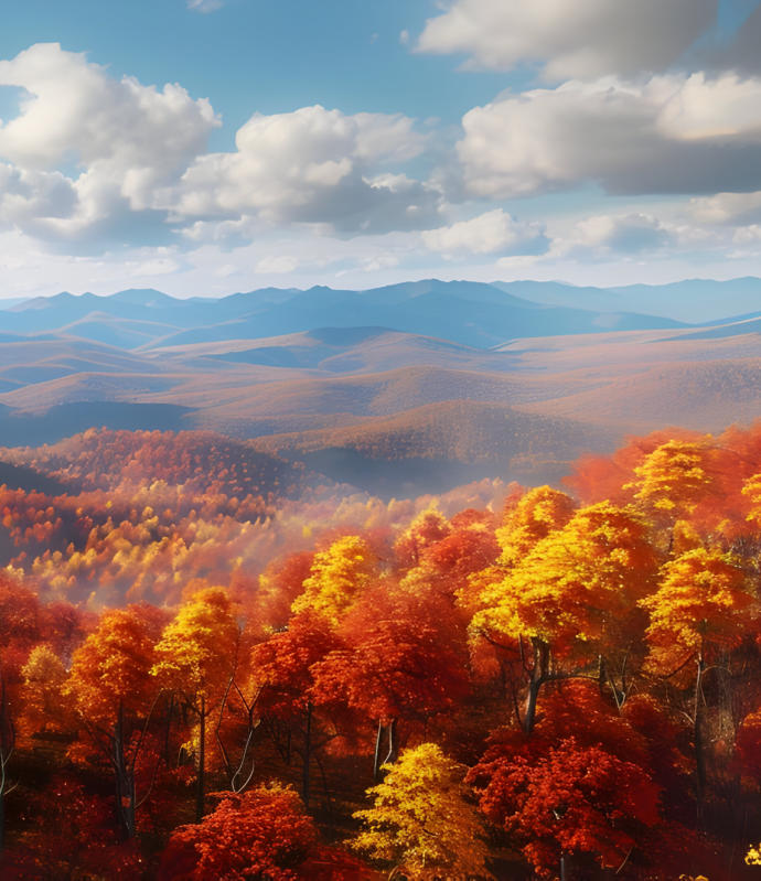 An aerial picture of the fall foiage at Ouachita National Forest and Kiamichi Mountains